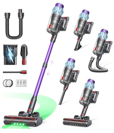 Powerffy Cordless Vacuum Cleaner, 600W 50KPa Powerful Stick Vacuum for Home, 65 Mins Runtime with Internal Dust Scraper & Aromatherapy, Self-Standing Lightweight Vacuum for Pet Hair Carpet Hard Floor