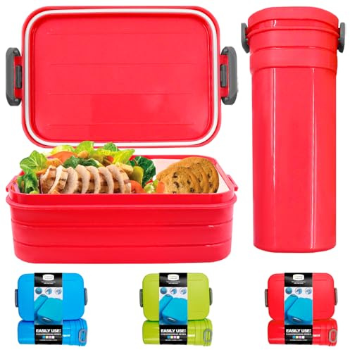 Ennoxwi repas isotherme 2PCS Bento Lunch Box et Gourde,Boîte Bento à Compartiments, Boîte-repas étanche pour le Travail, les Études et les Loisirs,Couleur Bleu,Vert ou Rouge aléatoire