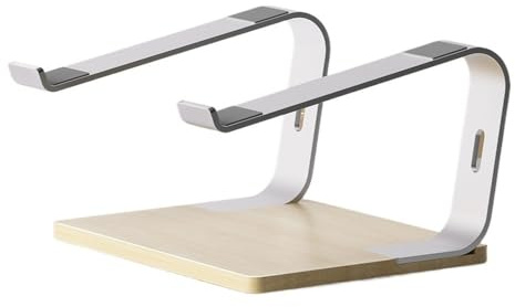 Soporte ergonómico para computadora portátil para escritorio, elevador de aluminio ajustable con elegante base de madera para una estación de trabajo cómoda (negro)