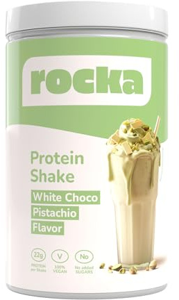 Rocka Nutrition Protein Shake veganes Proteinpulver | Pflanzliches Protein Pulver mit 22 g Protein pro Portion | Multikomponentenprotein | 100% Geschmack (900 g, White Choco Pistachio)