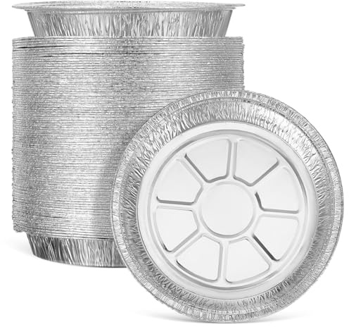 Bandejas de Aluminio Redondas 100 Piezas Freidora de Aire | Plata, Desechables de Hojalata, para Cocinar, Calentar y Preparar Alimentos, Uso en Fiestas y Cumpleaños