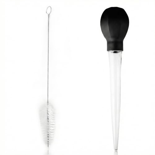 Gaomumu Black Silicone Turkey Baster with Cleaning Brush, Transfer Liquid Suction Tube, Measuring Liquid Baking Tool Tubes for Oiling and Marinating Turkey Beef Pork Fish