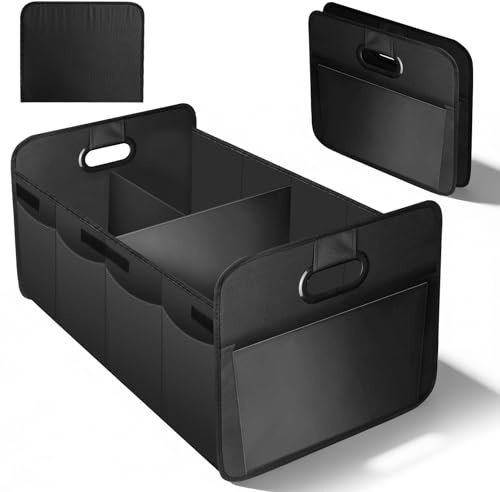 Bubuny Kofferraum Organizer Auto 70L, Faltbare Kofferraumtasche mit Tragegriff, Große stabile Kofferraumbox mit flexiblen Fächern, Wasserabweisend, Auto Zubehör für Einkauf, Reise & Camping, Schwarz