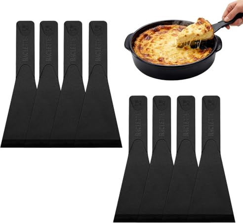 8 Stück Raclette Schaber, Antihaftbeschichtete Raclette Zubehör, Vielseitiges Küchenutensilien Set als Pizzaspachtel, Käseschaber & Back Utensilien, Praktisch für Küche & Party, Schwarz