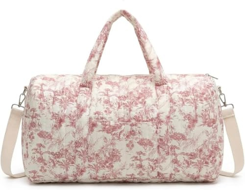 Starnearby Sac de Voyage Matelassé Femme, Sac de Maternité Mignon, Sac Week-End Matelassé à Motifs Floraux, Sac de Sport Femme (Rose a)