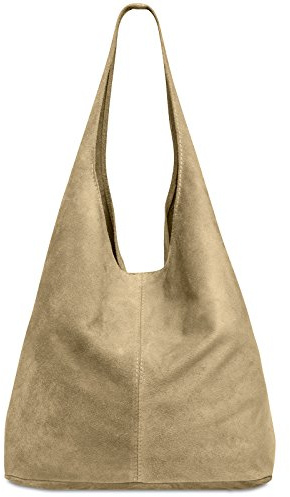 Caspar große Damen Wildleder Tasche Hobo Bag Shopper - CLASSIC LINE - Modell No.767 - Made in Italy, Farbe:sand, Größe:One Size