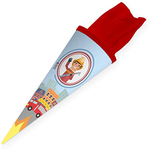 itenga Geschwisterschultüte 35cm für Kinder Geschenkverpackung Schultüte klein Kindergarten Zuckertüte (Feuerwehr)