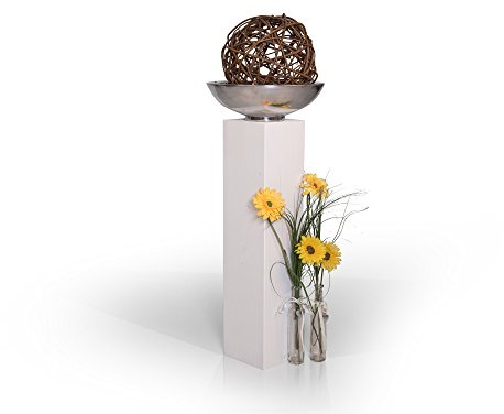 moebel-eins Blumensäule Fichte massiv Dekosäule Holzsäule Säule Landhaus Design, Weiss, 17x17 cm, 80 cm