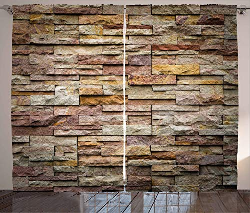 ABAKUHAUS Marmor Rustikaler Gardine, Städtische Brick Slate Wand, Schlafzimmer Kräuselband Vorhang mit Schlaufen und Haken, 280 x 225 cm, Beige Grau