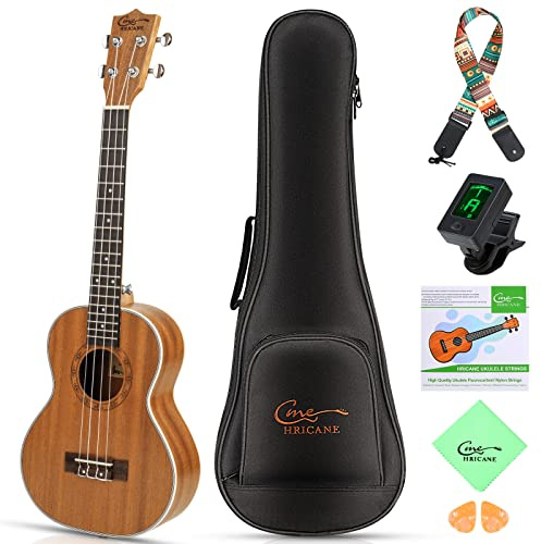 Hricane Sapele Sopran Ukulele Set für Kinder und Erwachsene 21 Zoll Ukulele Starter Kit mit Tasche, Tuner, Nylon Saiten, Pick, Gurt, Kleine Hawaii Gitarre