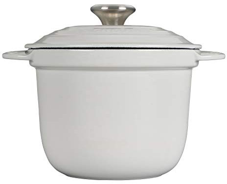 Le Creuset Reistopf aus emailliertem Gusseisen mit Deckel und Steinguteinsatz, 2,25 qt, Weiß