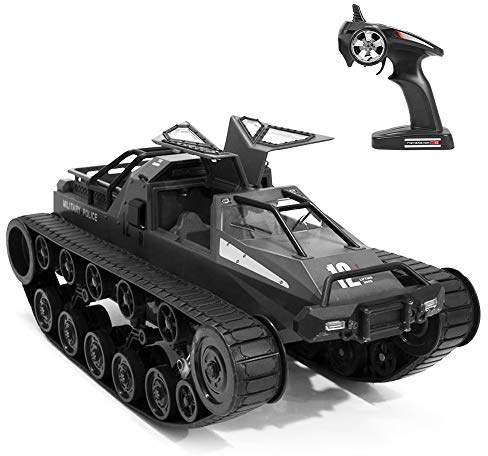 GoolRC RC Tank Car, 1/12 Scale 2.4GHz Remote Control Tank, 360?Rotating Off-Road RC Crawler Military Vehicle with Rechargeable Battery Gifts for Adults (Black)