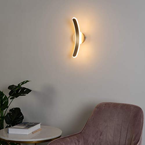 Kosilum – Wandleuchte Design Bogen LED Messing – Dawn – Licht warmweiß Beleuchtung Wohnzimmer Schlafzimmer Küche Flur – 12 W – 600 lm – integrierte LED – IP20
