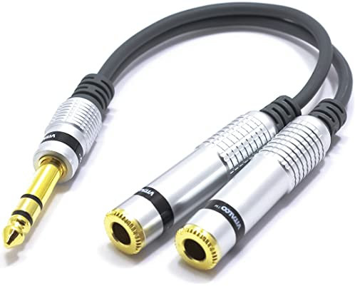 VITALCO 6.3mm Stereo auf 2x 6.3 weiblich Stereo Klinke Adapter Kabel Männlich Klinkenstecker auf zwei Klinke Buchse TRS Audio Y-Kabel Splitter Verteiler