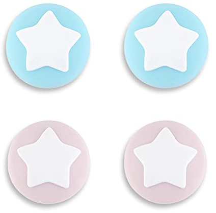 eXtremeRate PlayVital Capuchon Joystick pour Switch,Étoile Design | Protection de Stick Analogiques pour Switch OLED/Lite Joycon Caps-Rose&Bleu Céleste
