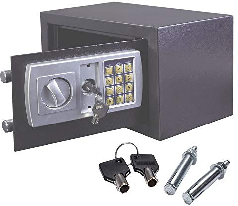 Elektronischer Tresor Safe, 31x20x20cm Elektronische Sicher mit Zahlenschloss Feuerfest M?beltresor Hotelsafes Wandtresor Dokumententresor Schranktresor Geldsafe Stahlbolzen, Grau