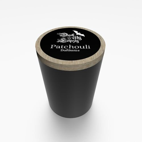 Patchouli Duft Blutkerze - Votivkerze aus rotem Stearin in schwarzem Glas mit Holzdeckel ca. 5cm x 7,5 cm