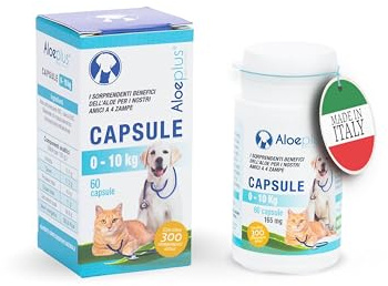 ALOEPLUS Hunde und Katzen Kapseln - Energetisches und Entgiftendes Ergänzungsfuttermittel mit Aloe Arborescens Bio, Stärkt die natürlichen Abwehrkräfte von älteren Hunden, 60 Kapseln