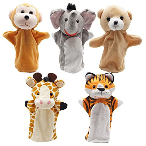 Tier Handpuppen Spielzeug Set, Realistischer Weich Wild Tierkopf für Kinder Mädchen Jungen, Packung mit 5