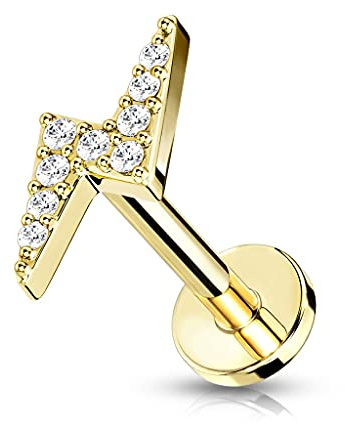 beyoutifulthings 1 Knorpel Ohr-Stecker Zirkonia Blitz viele Farben 6/8 mm Länge Cartilage Piercing-s Labret Tragus Edelstahl Schraub-Verschluss