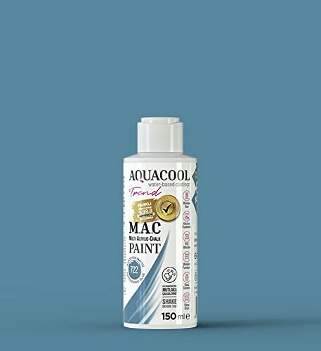 AquaCool - Pintura acrílica multisuperficie, tiza, mate, de secado rápido, para uso interior y exterior en muebles, madera, plástico, vidrio, cerámica, piedra (150 ml, azul napoleónico 722)