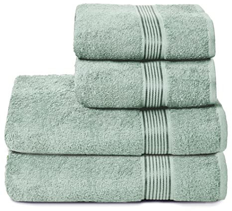 GLAMBURG Ultra Soft 4er-Pack Handtuch-Set, Baumwolle, enthält 2 übergroße Badetücher 70 x 140 cm, 2 Handtücher 50 x 90 cm, für den täglichen Gebrauch, kompakt und leicht — Meeresgrün