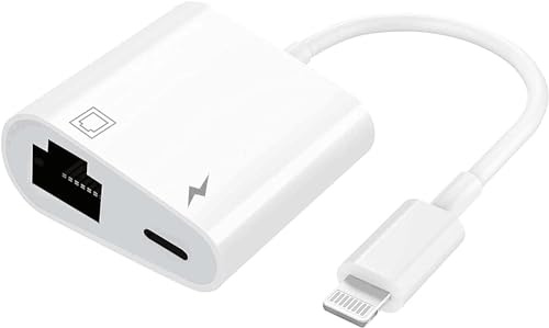 Adaptateur Lightning vers Ethernet, [Certifié Apple MFi] 2 en 1RJ45 Ethernet LAN Réseau Adaptateur pour iPhone/iPad/iPod, Prend en
