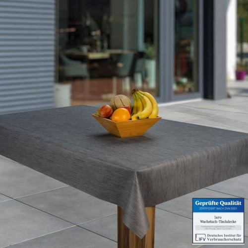 laro Wachstuch-Tischdecke Abwaschbar Garten-Tischdecke Wachstischdecke PVC Plastik-Tischdecken Eckig Meterware Wasserabweisend Abwischbar, Muster:Leinenoptik d. grau, Größe:80x80