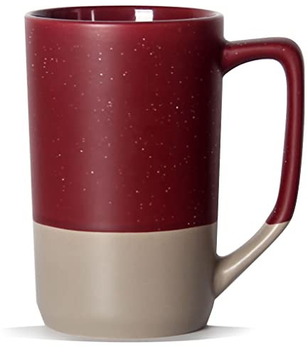 SHOWFULL Grande tasse à café de 473,6 g, grande tasse à thé en céramique avec poignée carrée mouchetée blanche pour homme et femme, pour restaurant, maison, bureau, boissons chaudes, rouge vin