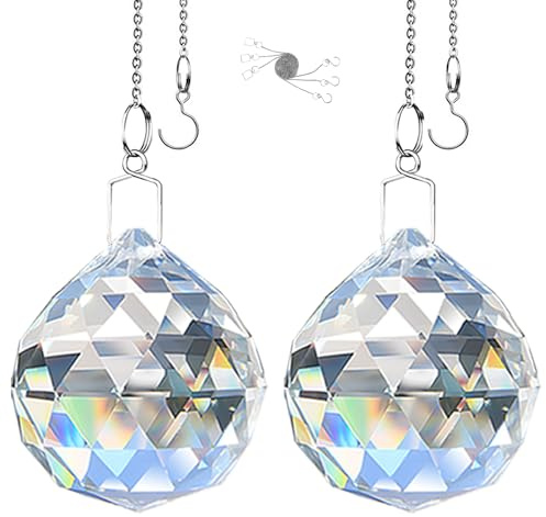 MerryNine Kristallkugel-Prisma, Sonnenscheinfänger, Regenbogen-Anhänger, Hängende Kristall-Prismen für Fenster, Feng Shui, als Geschenk, transparent, 60 mm, 2 Stück