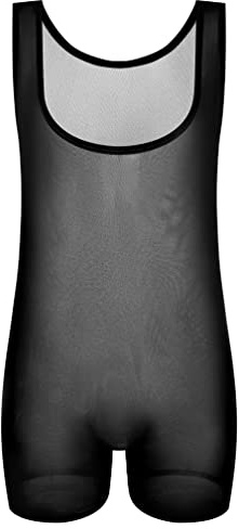 Unisex Damen Herren Body Bodysuit Durchsichtig Netzbody Overall Ouvert Stringbody Mesh Jumpsuit Unterhemd Körperformung Unterwäsche Männer Unterwäsche Fischnetz Dessous Clubwear (XL,Schwarz)