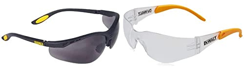 DEWALT Reinforcer Smoke Ploycarbon Safety Glasses - Black/Smoke, One Size & DPG54-1D PROTECTOR Clear High Performance Lightweight Protective Safety Glasses With Wraparound Frame -Yellow/Clear