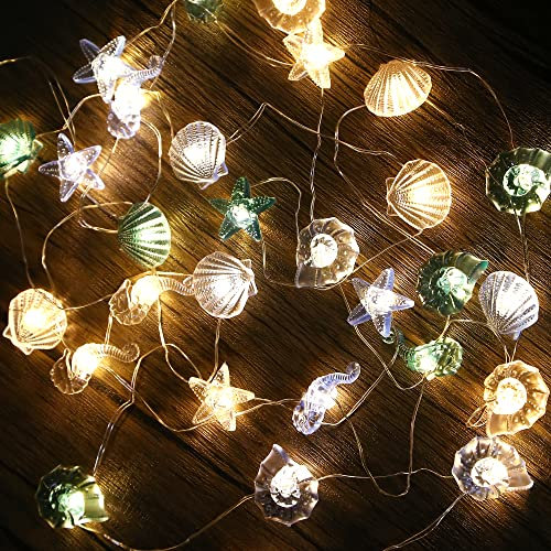 Guirlande lumineuse à LED en forme de coquillages,Pour l'intérieur,30 piles,Éclairage extérieur,Avec télécommande,Pour salle de bain, balcon, mariage, anniversaire, Noël, décoration de table maritime