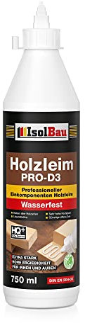Isolbau Holzleim PRO-D3 - 750 ml (860 g) Extra starker Holzkleber für alle Holzarten, für Innen & Außen, Wasserfest, Lösemittelfrei
