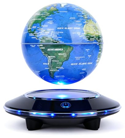 Vnemofey Levitating Globe with Colorful LED Light Touch Base, Floating Globe LED Lamp Ball World Map,Magnetic Levitation Room Decor Display Stand, Cool Gadget Gift, Christmas Orgament