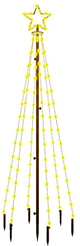 vidaXL LED Weihnachtsbaum mit Erdnägeln Lichterbaum Weihnachtsdeko Stern Beleuchtung Außen Beleuchtet Lichterkette Warmweiß 108 LEDs 180cm