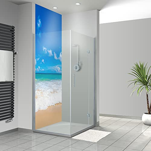WANDFREUDE individuelle Duschrückwand Aluverbundplatte auf Maß (1 Stück - Welle am Strand - Seidenmatt) – Dusche Wandverkleidung Duschwandverkleidung Duschrückwände
