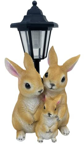 Solar Powered Garden Rabbit Ornament Lantern Outdoor Light Up LED Home Decorative Bunnies family Décor Figurine Accessories for Pathway Lawn Yard patio Grass Balcony