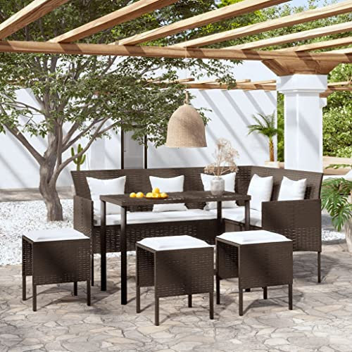 KOIECETA Sofagarnitur in L-Form 5-TLG. mit Kissen Gartenmöbel Sitzgruppe Sofa Lounge Gartenset Garten Garnitur Gartensofa Poly Rattan (Braun)