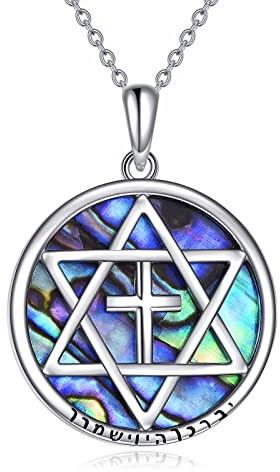 Davidstern Kette Silber 925 Kreuz David Stern Anhänger Halskette Abalone Muschel Religiöser Jüdischer Davidstern Schmuck Geschenk für Herren Damen