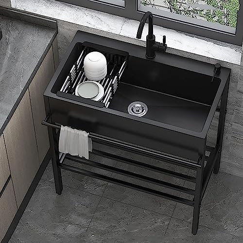 Freistehende Edelstahl-Spüle, robustes Handwaschbecken, Küchenspüle, kommerzielle Garten-Bar-Einheit, Spüle, 1 Fach mit Wasserhahn, Wandmontage, Spüle für Garage, Restaurant, Waschküche