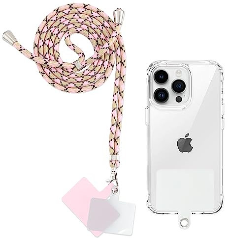 Yoedge Cordon Telephone Portable, Tour de Cou Telephone Universelle avec 2 Patchs, Réglable Collier Lanière Téléphone en Bandoulière en Nylon Adaptée à la Plupart des Smartphones, Rose Noir