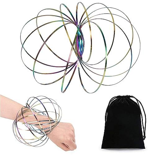 Anneaux de Flux,Magic Flow Ring,Jouets d’Anneaux d'Écoulement 3D,Anneau d'Écoulement de Bras à Ressorts,3D Arc-en-Ciel Printemps Métal,Anneau Cinétique 3D Slinky,Anneau Anti Stress Magic Flow