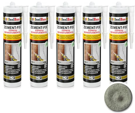 Isolbau Zement-Fix Express Lot de 5 cartouches de mortier de réparation pour joints et fissures en intérieur et en extérieur Gris ciment 300 ml