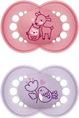 MAM Original Soothers | 18-36 Months | Pack of 2 | Comes in Dummy Steriliser Box | Sustainable Materials | Baby Accessories | Pink (Various Designs)
