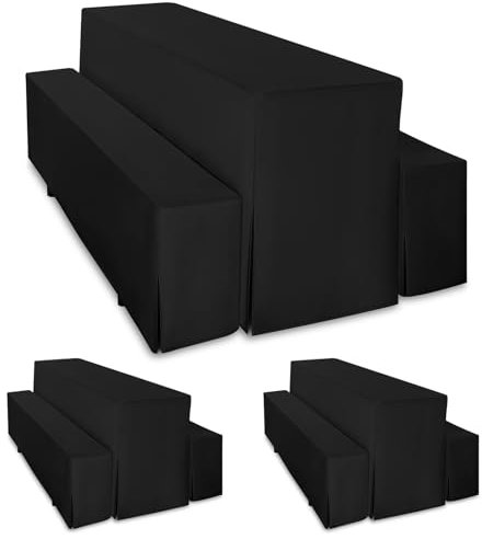 Pesonlook 2er Pack Bierbankhussen Biertischhussen 3er Set, Schwarz Polyester Biertischhussen Set für 50cm Tischbreite Bierbankhusse Bierzeltgarnitur 220x50x75cm für Bankett im Freien (Schwarz)