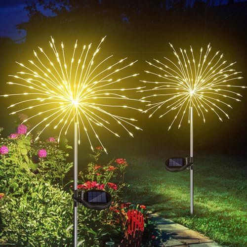 ELEUTH Gartendeko Solarleuchten für Außen, 2 Stück 150 LED Solarlichter Pusteblume,8 Modi Solarlampen Feuerwerk Gartenstecker Wasserdicht für Pathway Garten Wege Rasen Balkon Terrasse Dekoratives