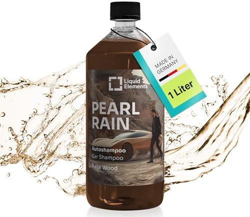 Liquid Elements – Pearl Rain Autoshampoo 1 Liter – Autoreiniger entfernt hartnäckige Verschmutzungen – ohne Wachse & Versiegelungen anzugreifen – Race Wood (Zedernholz) Duft
