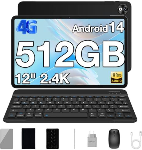 DOOGEE T40 Pro 2.4K Tablet 12 Pollici, 20GB RAM+512GB ROM Tablet con Tastiera, Helio G99 Tablets Gaming, 10800mAh Batteria, Tablets con Penna, Mouse + Capacitiva, Android 15, 16MP+ 8MP/GPS - Nero