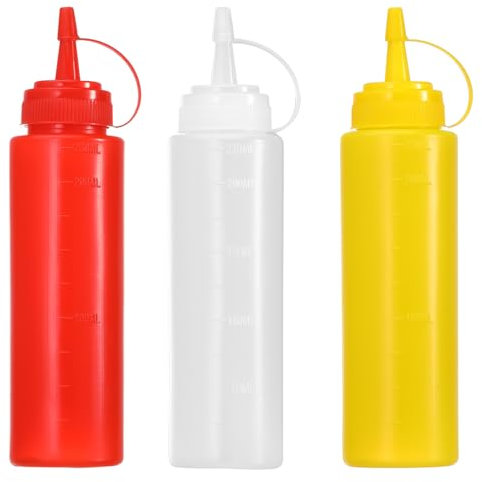 Arcjunys Squeeze Flasche Plastik Quetschflasche mit Kappen Dosierflasche 230ml 8oz Spritzflasche Saucenflasche Squeeze Bottle Condiment Flaschen für Ketchup Saucen Senf Salatdressing Mayo 3 Stück